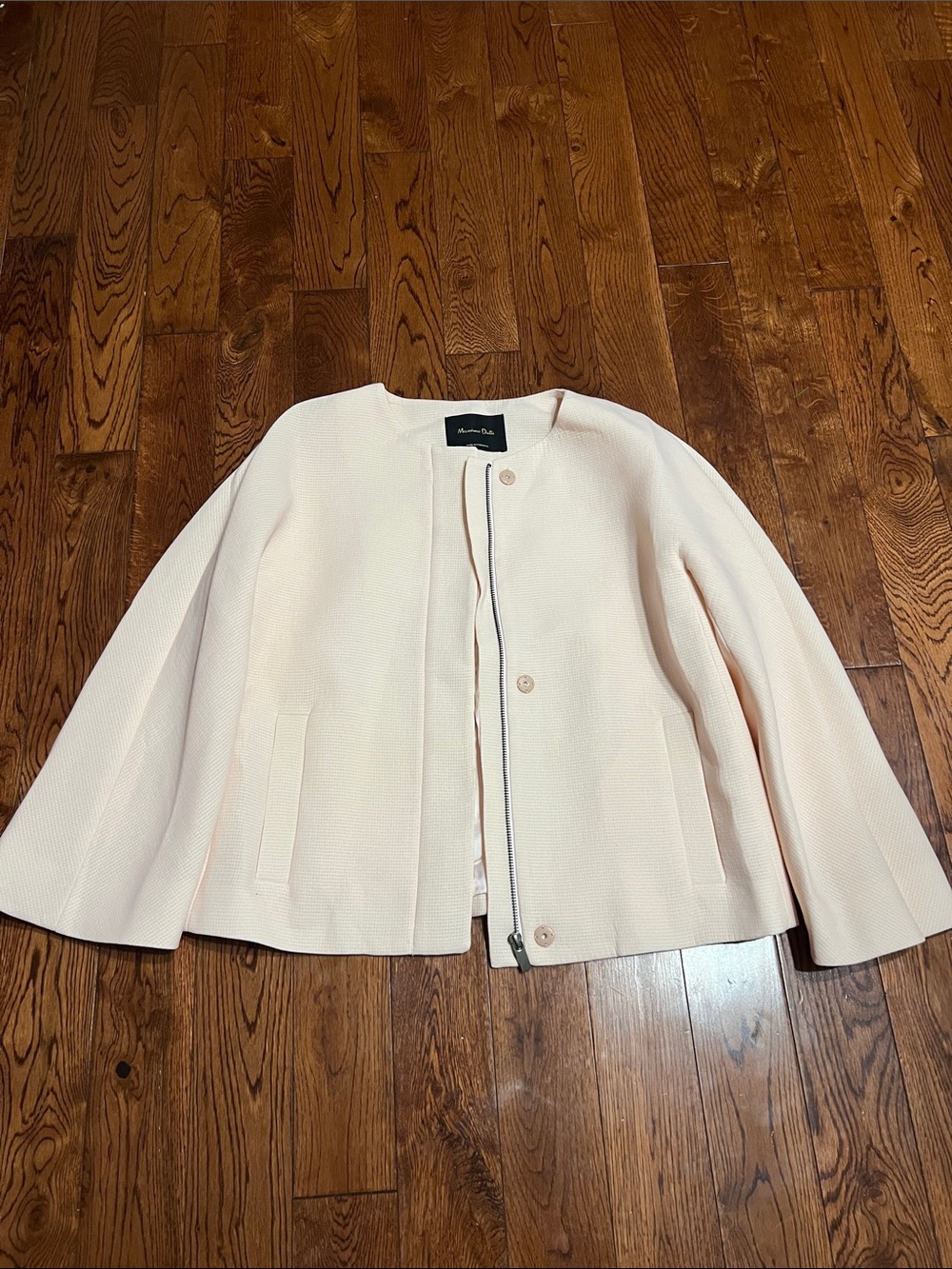 Massimo Dutti Pale Pink Collarless Textured Jacket